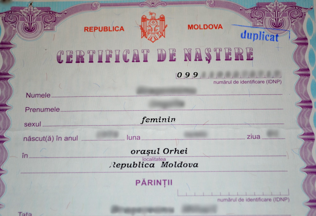 Certificatul de naștere este singurul document care permite stabilirea identității unei persoane înainte de eliberarea pașaportului